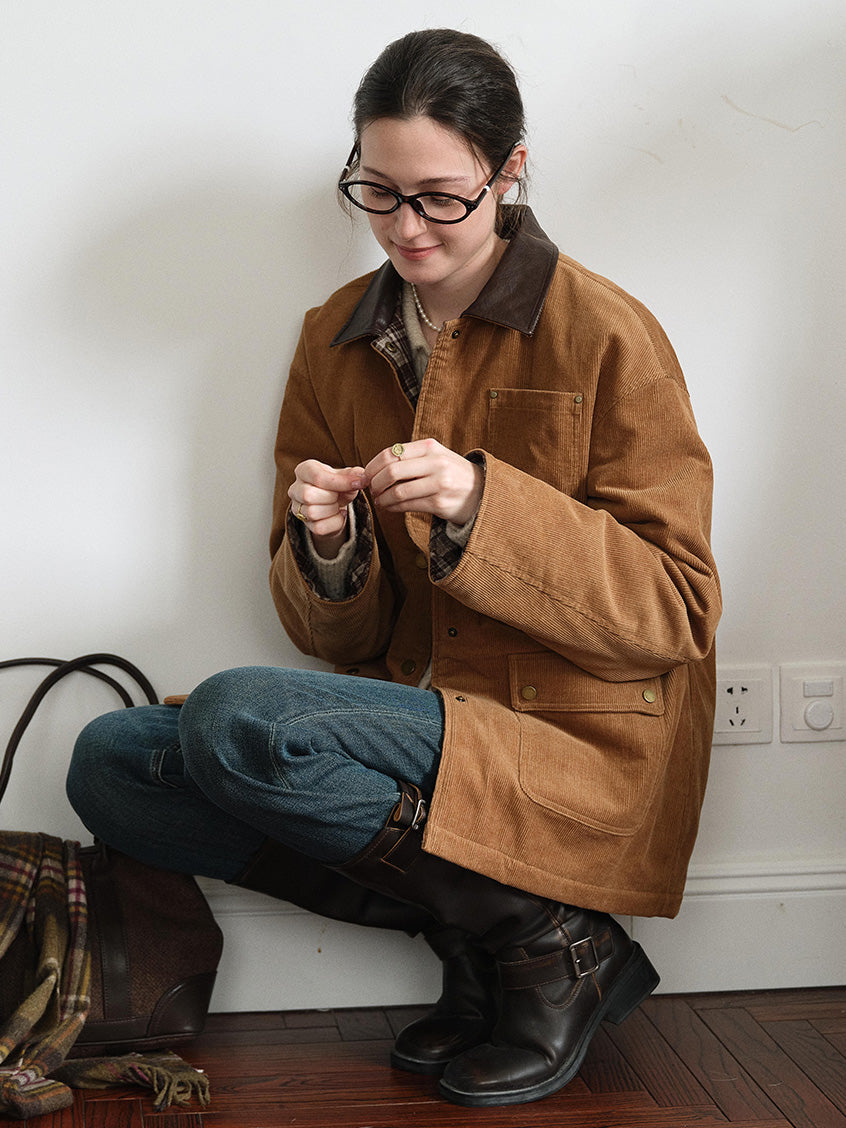 Consuelo 100% Cotton Contrast-Collar Corduroy Jacket