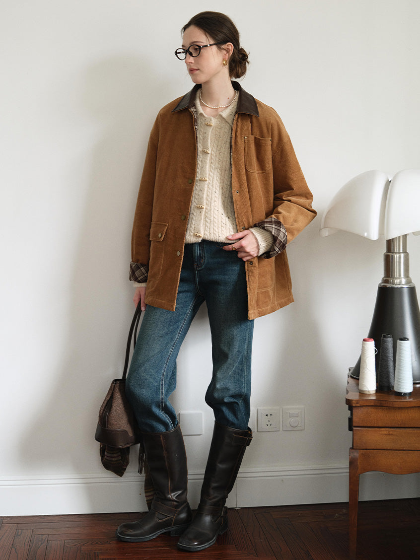 Consuelo 100% Cotton Contrast-Collar Corduroy Jacket