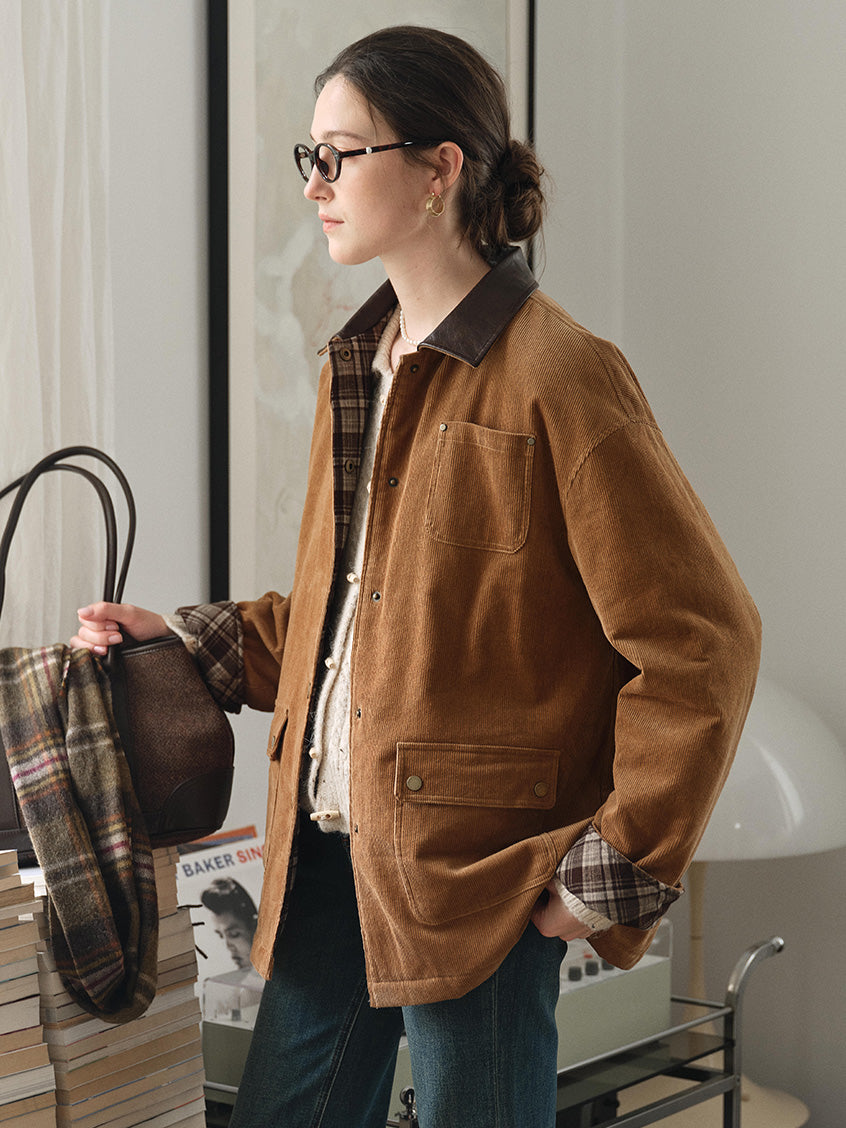 Consuelo 100% Cotton Contrast-Collar Corduroy Jacket