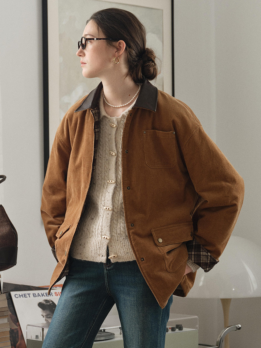 Consuelo 100% Cotton Contrast-Collar Corduroy Jacket