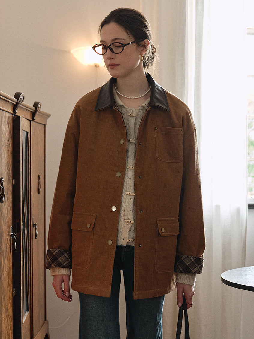 Consuelo 100% Cotton Contrast-Collar Corduroy Jacket