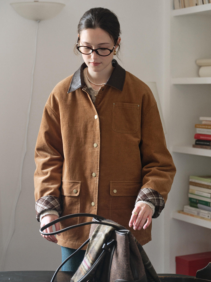 Consuelo 100% Cotton Contrast-Collar Corduroy Jacket