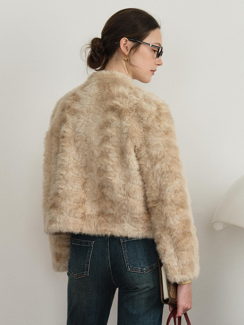 Gerda Cropped Plush Faux-Fur Short Jacket