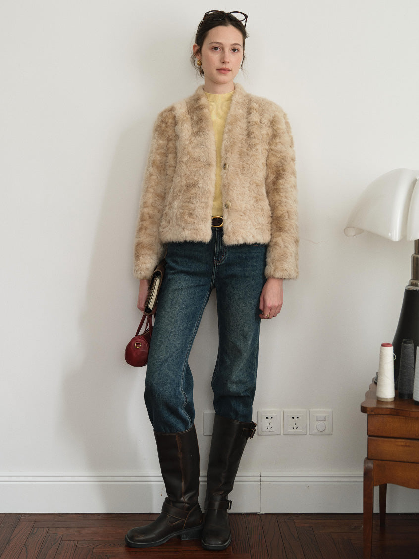 Gerda Cropped Plush Faux-Fur Short Jacket
