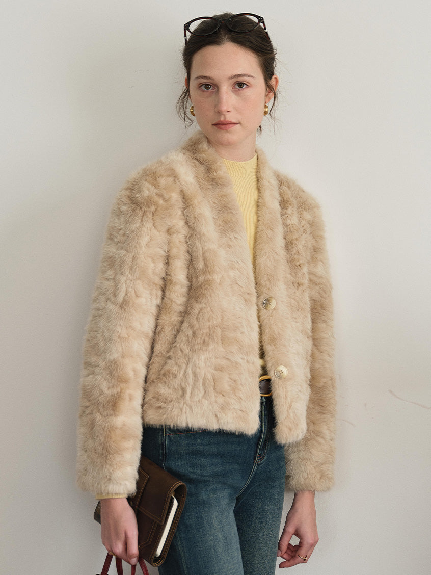Gerda Cropped Plush Faux-Fur Short Jacket