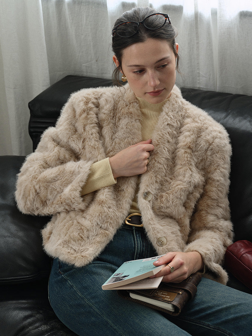 Gerda Cropped Plush Faux-Fur Short Jacket