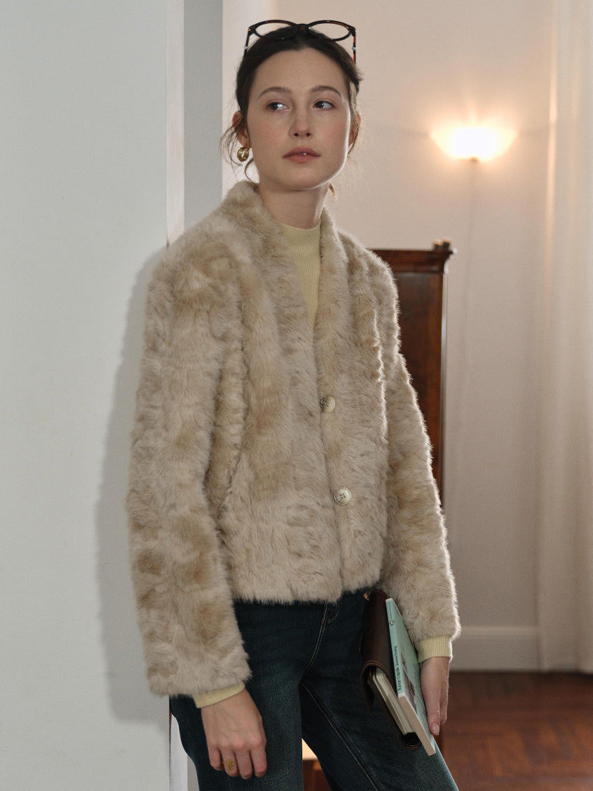 Gerda Cropped Plush Faux-Fur Short Jacket