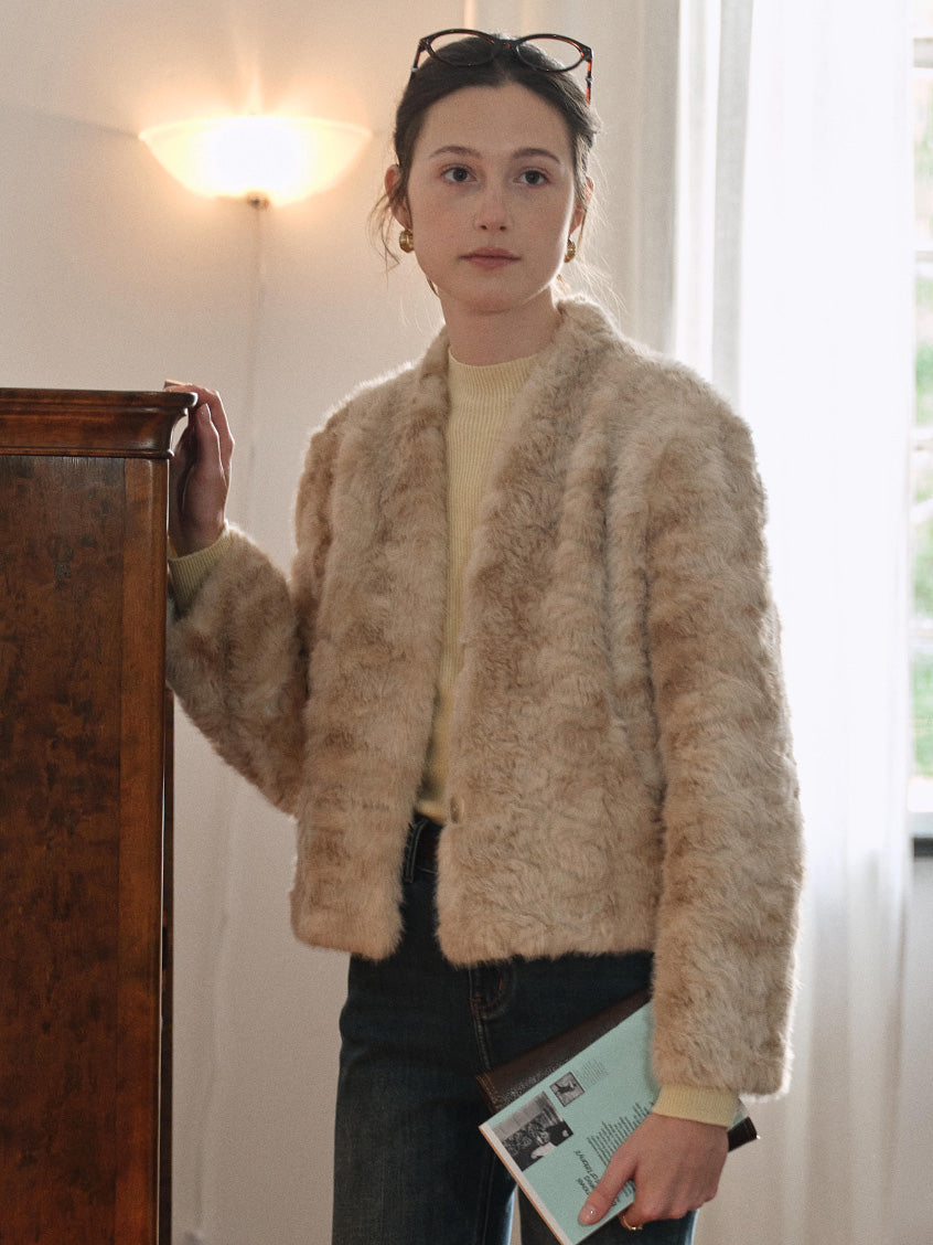 Gerda Cropped Plush Faux-Fur Short Jacket