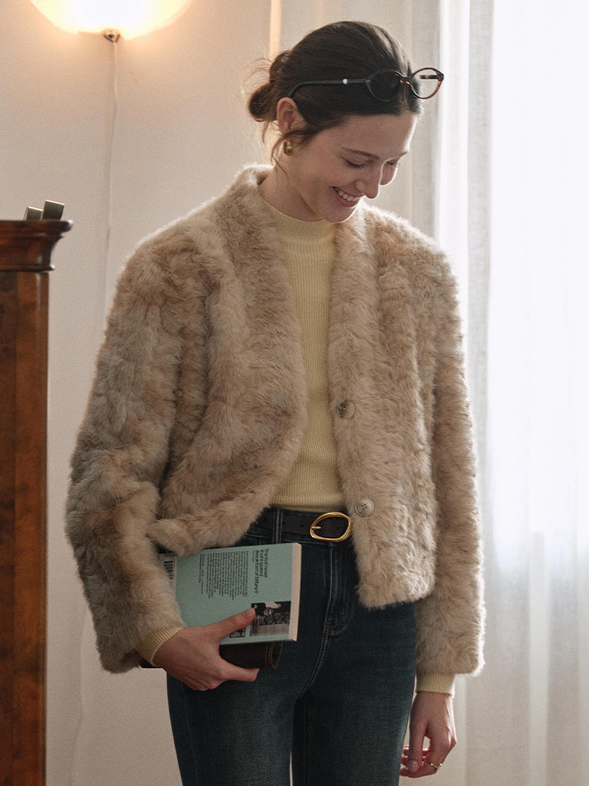 Gerda Cropped Plush Faux-Fur Short Jacket