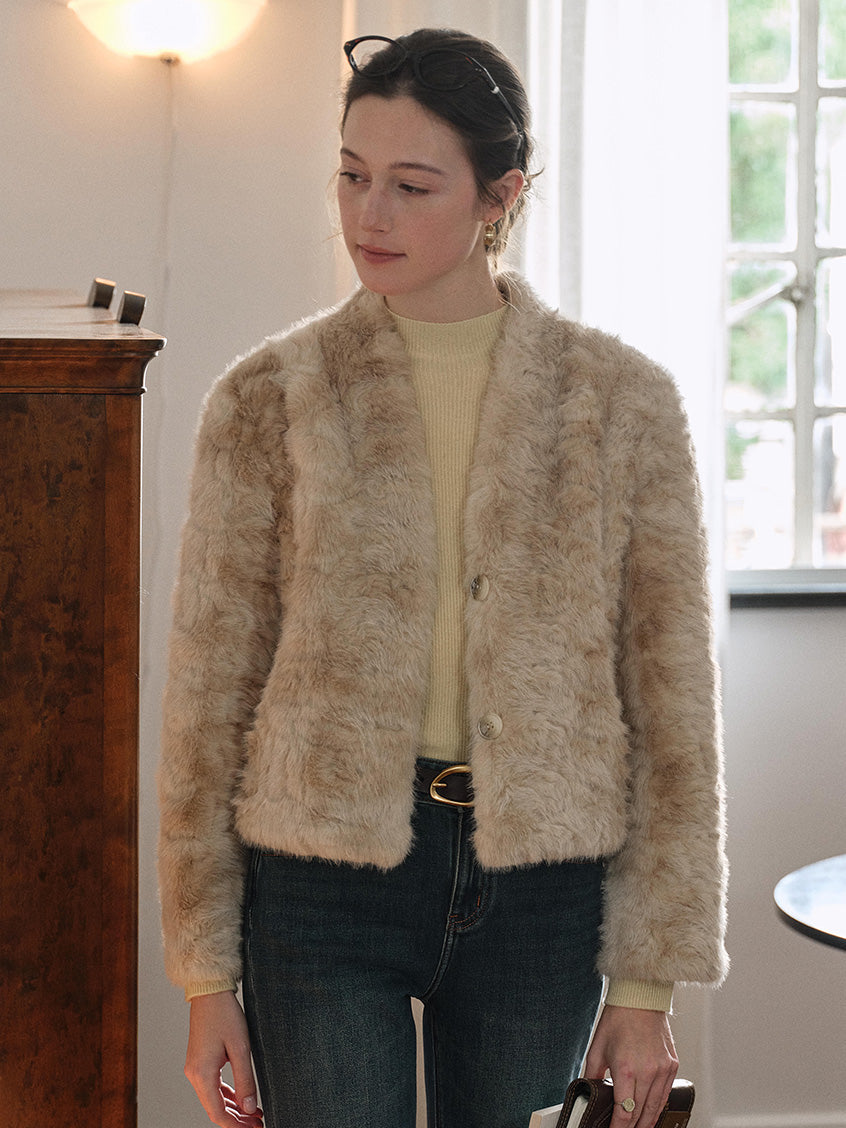 Gerda Cropped Plush Faux-Fur Short Jacket