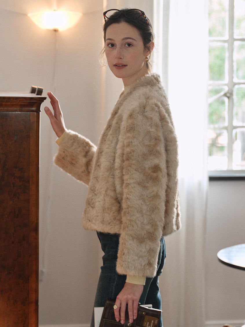 Gerda Cropped Plush Faux-Fur Short Jacket