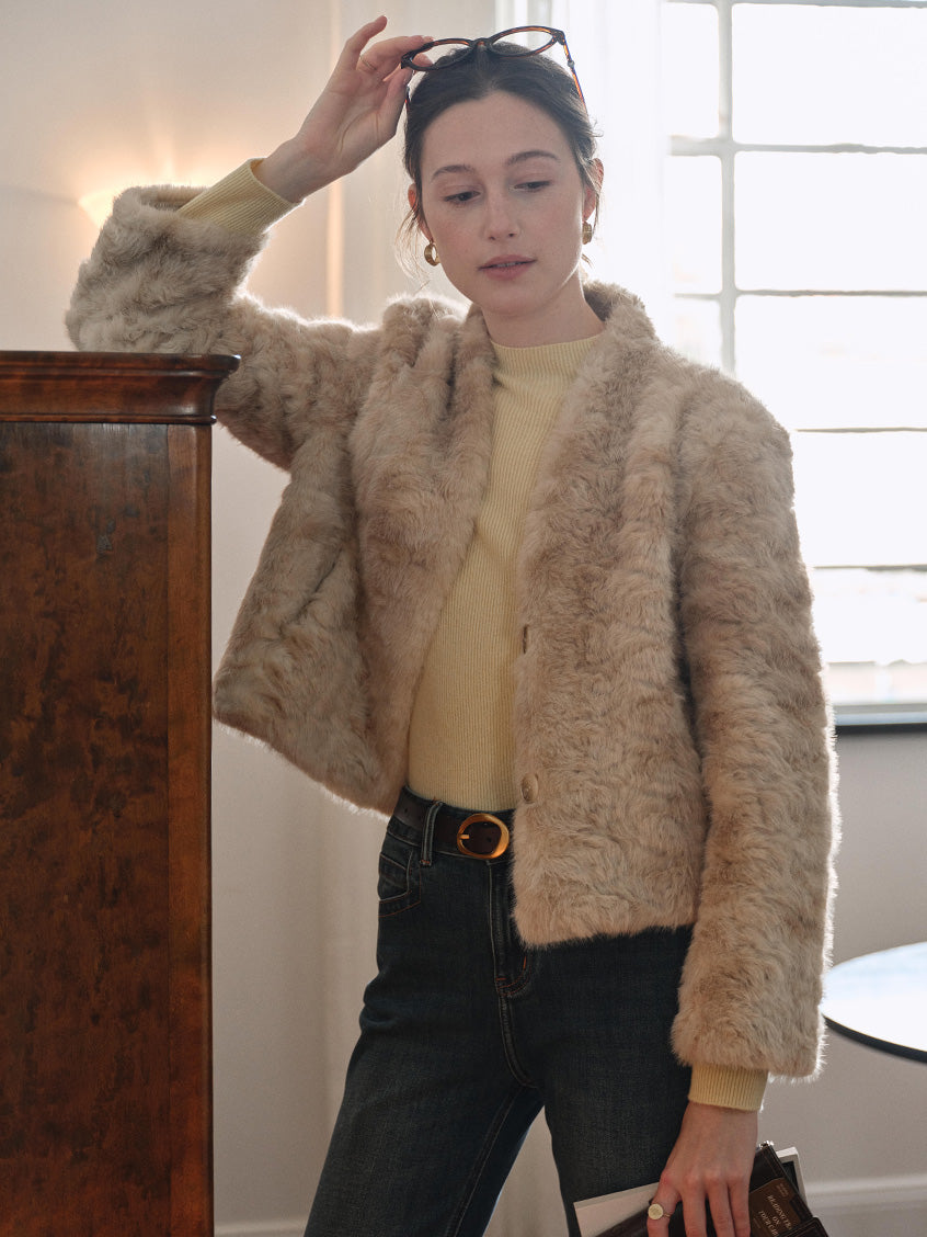 Gerda Cropped Plush Faux-Fur Short Jacket
