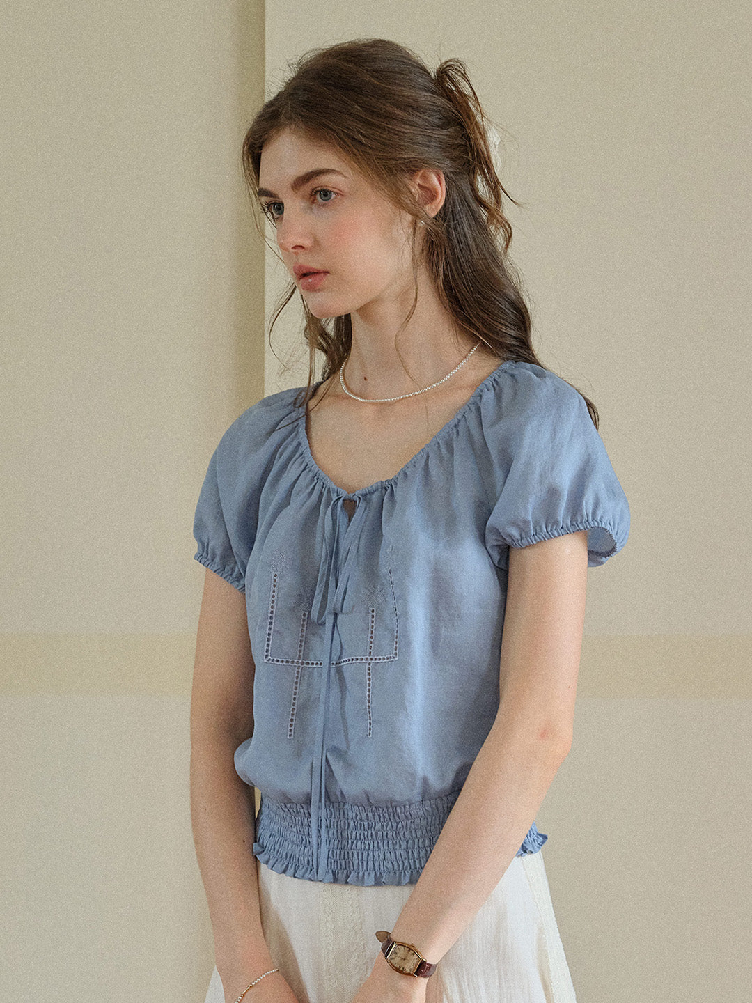 Lyra Round Neck Embroidery Blouse
