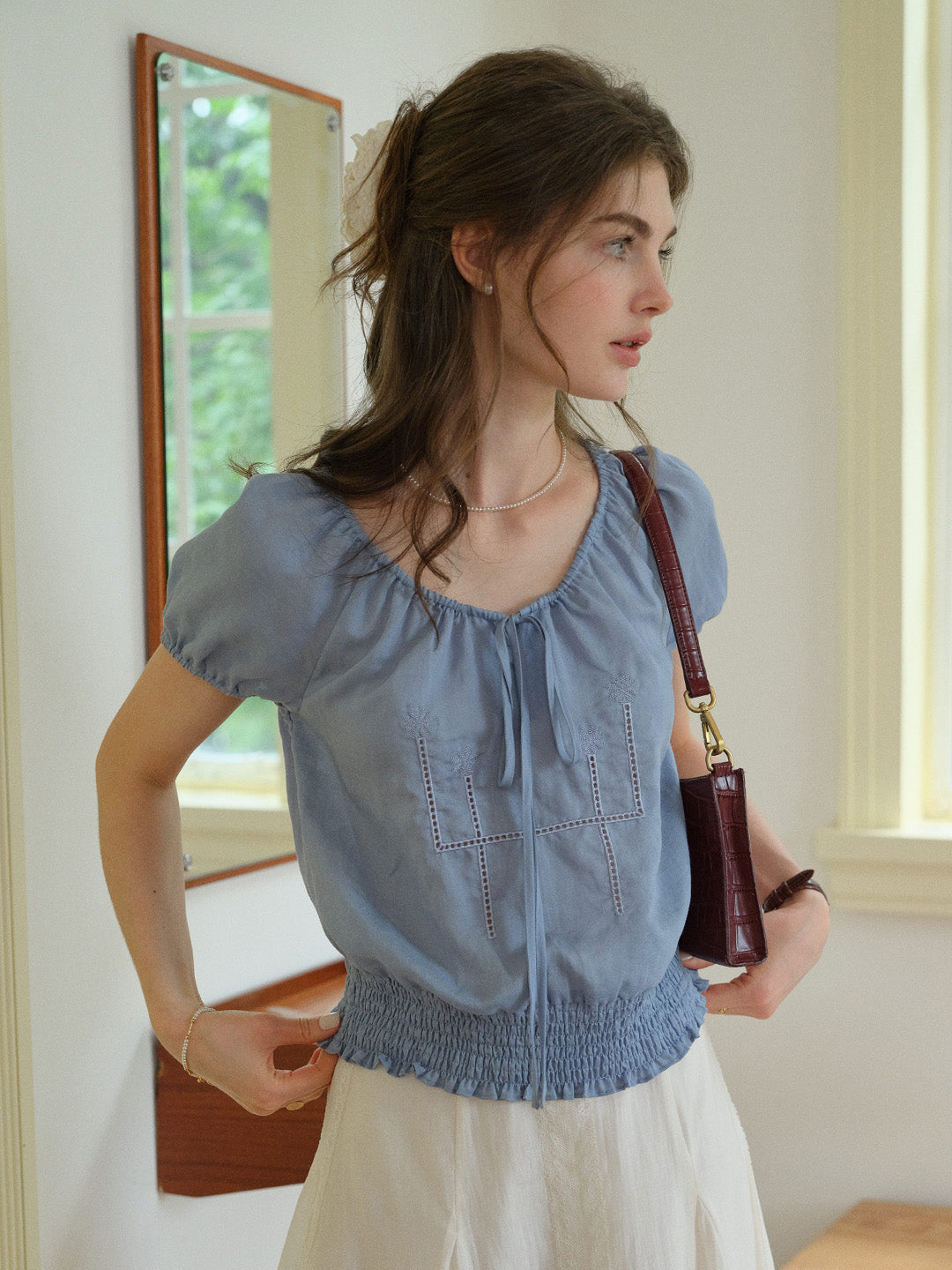 Lyra Round Neck Embroidery Blouse