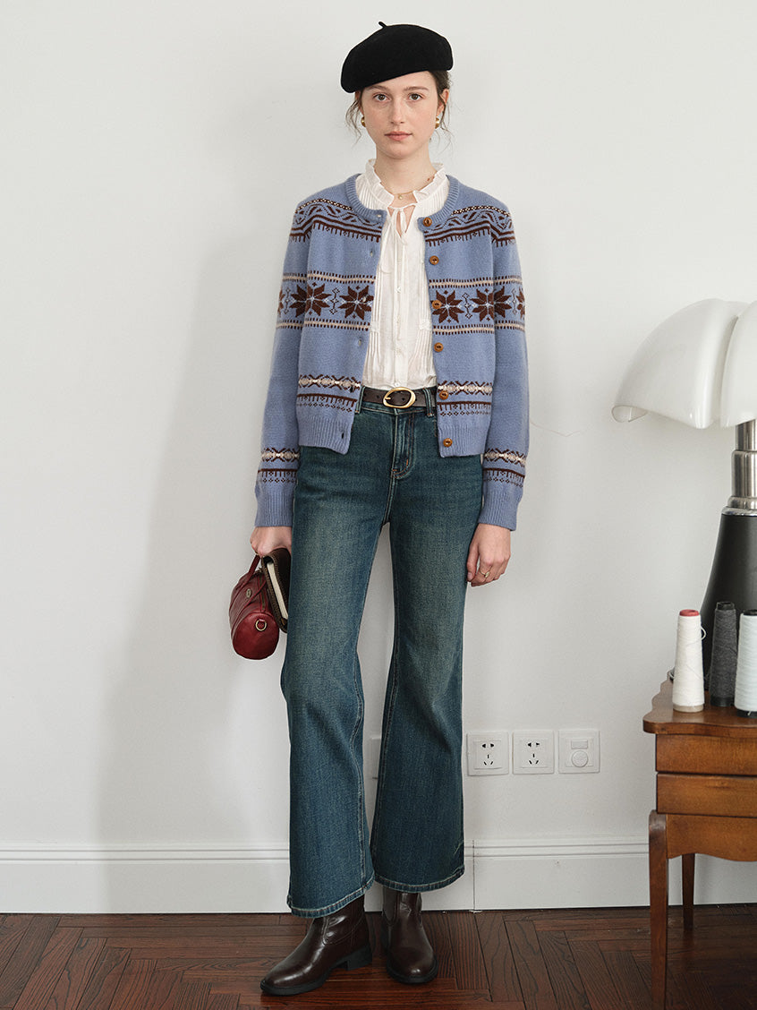 Cara 100%Wool Fair Isle Cropped Cardigan