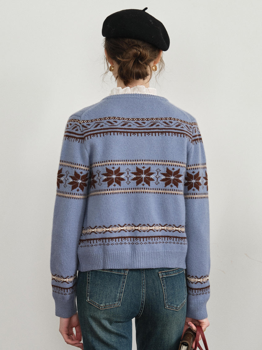 Cara 100%Wool Fair Isle Cropped Cardigan
