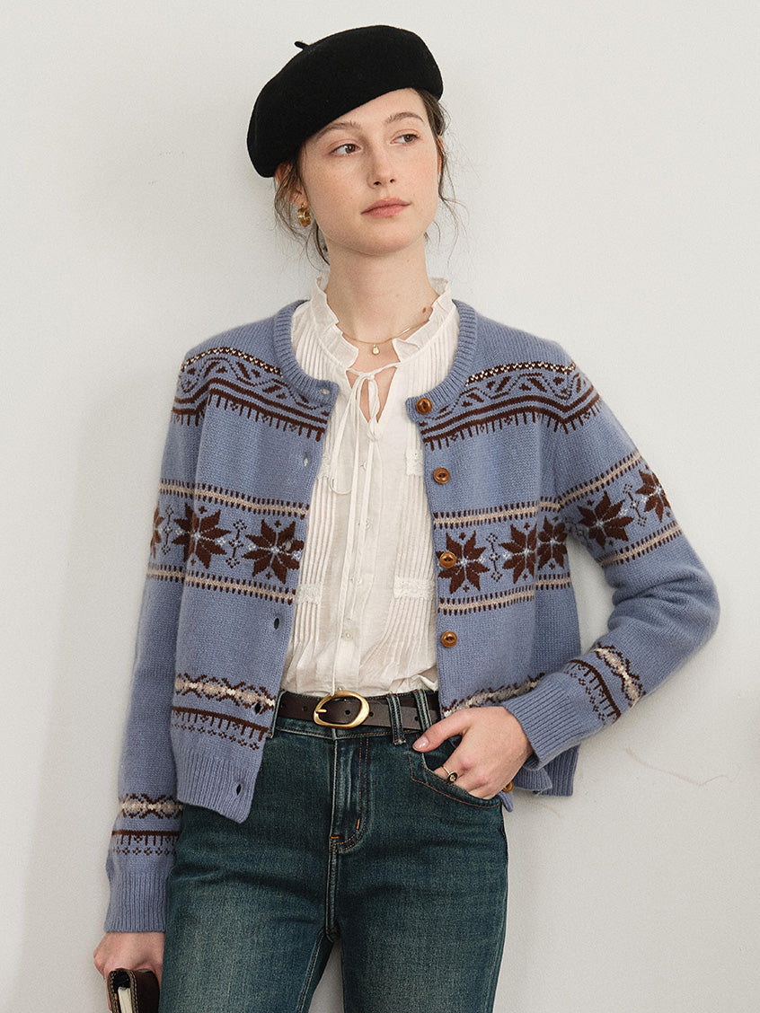 Cara 100%Wool Fair Isle Cropped Cardigan