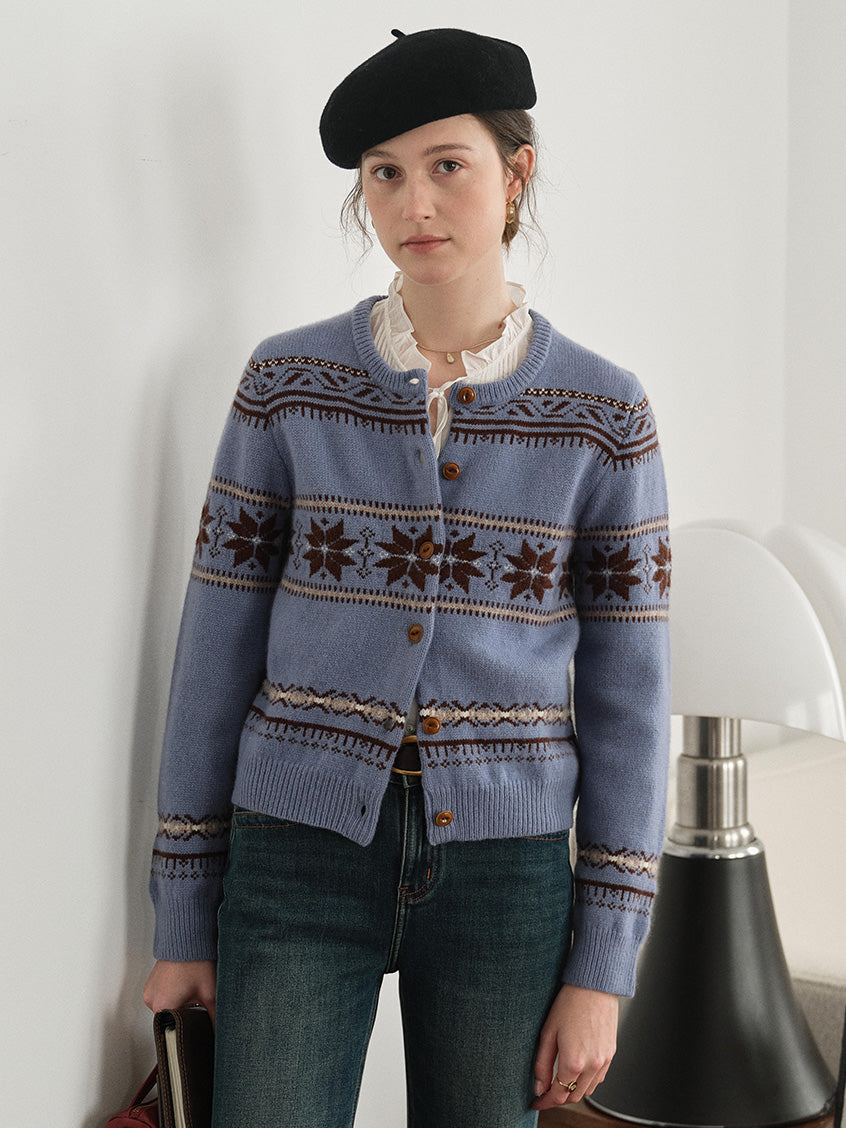 Cara 100%Wool Fair Isle Cropped Cardigan