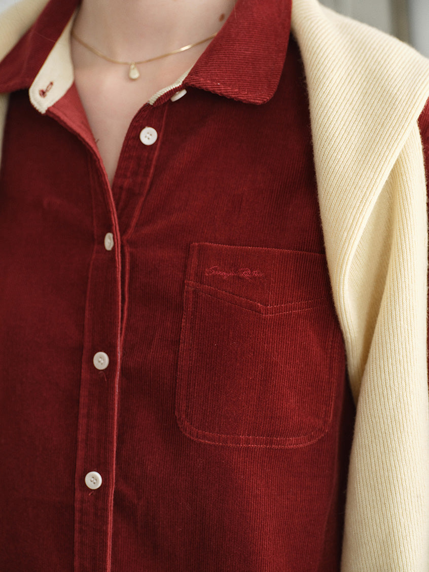 Hesper 100% Cotton Contrast-Cuff Velveteen Shirt