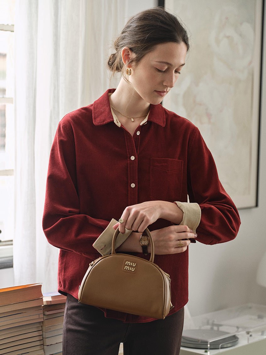 Hesper 100% Cotton Contrast-Cuff Velveteen Shirt