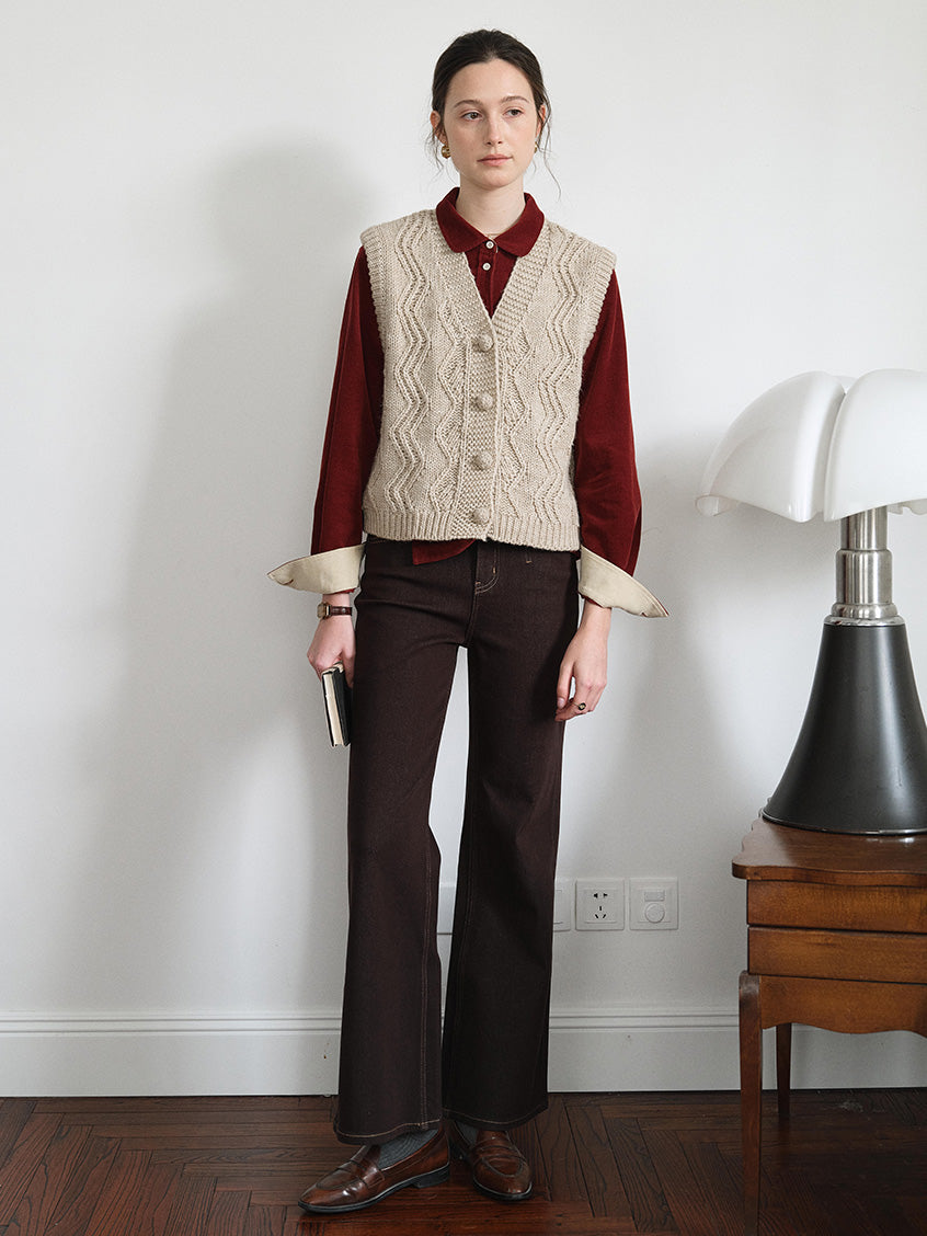 Hesper 100% Cotton Contrast-Cuff Velveteen Shirt
