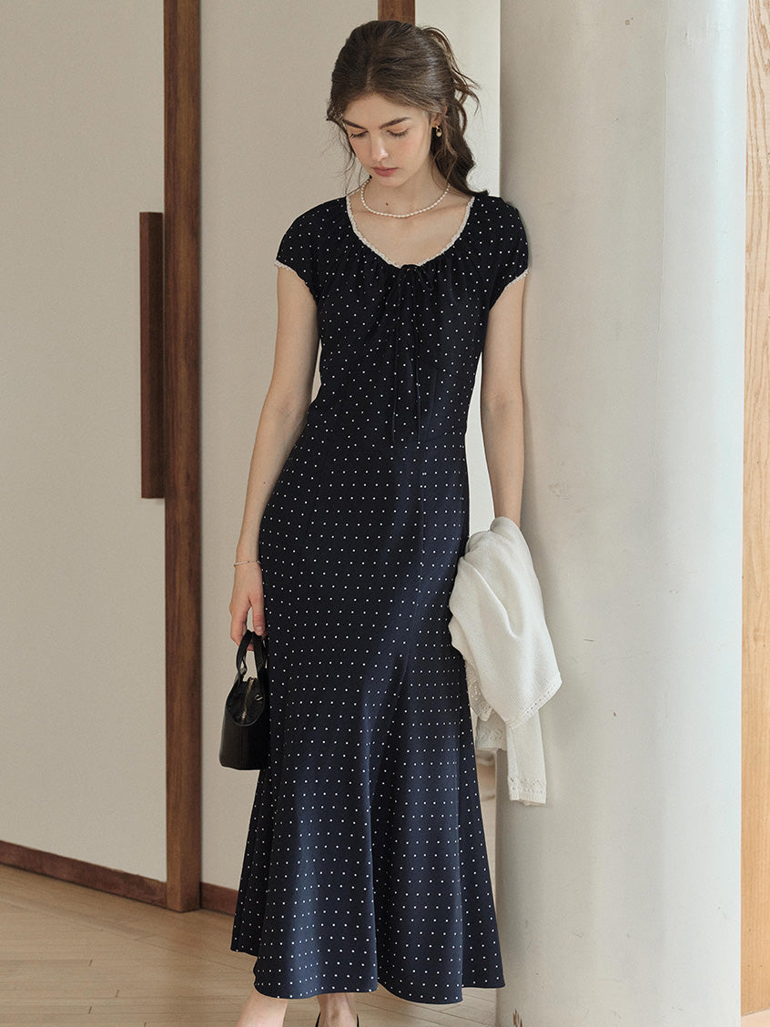 Octavia Round Neck Polka Dot Lace Dress