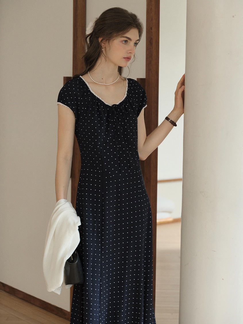Octavia Round Neck Polka Dot Lace Dress