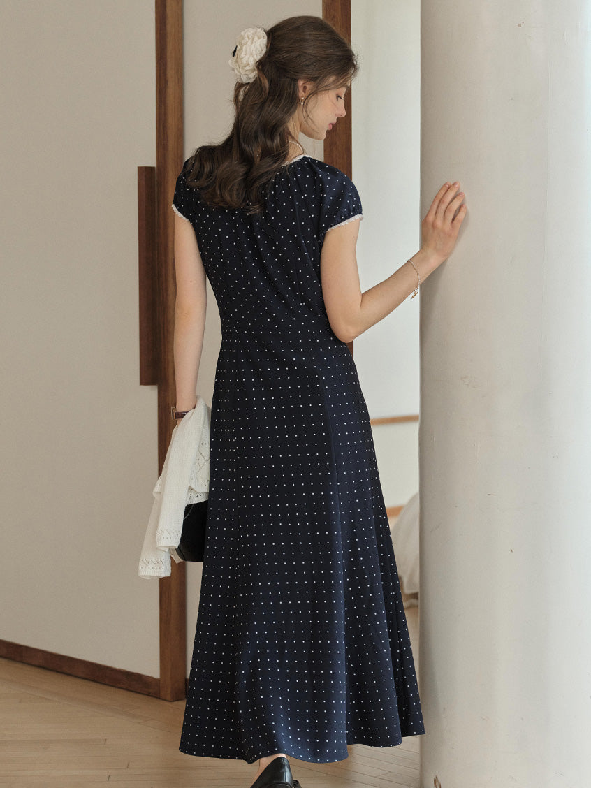 Octavia Round Neck Polka Dot Lace Dress