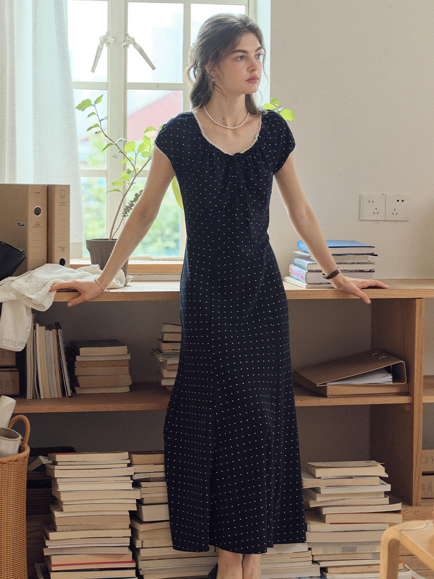 Octavia Round Neck Polka Dot Lace Dress