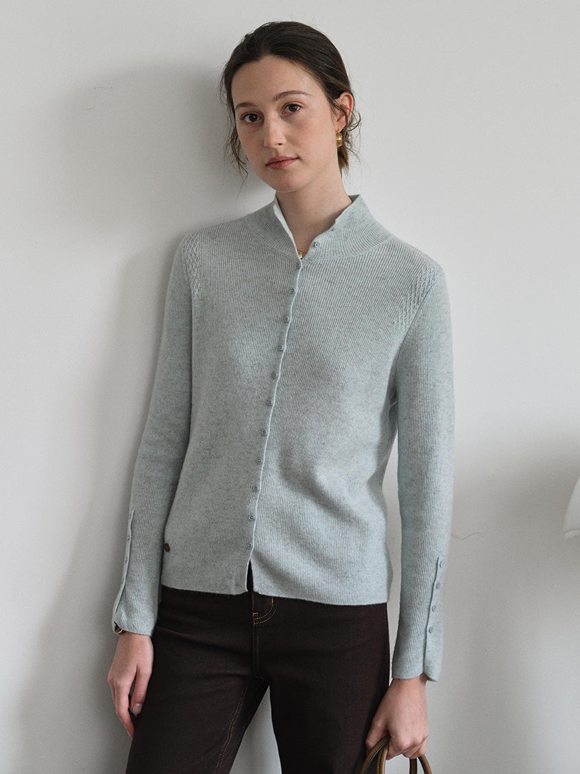 Berta 100%Wool V-Neck Button Sweater