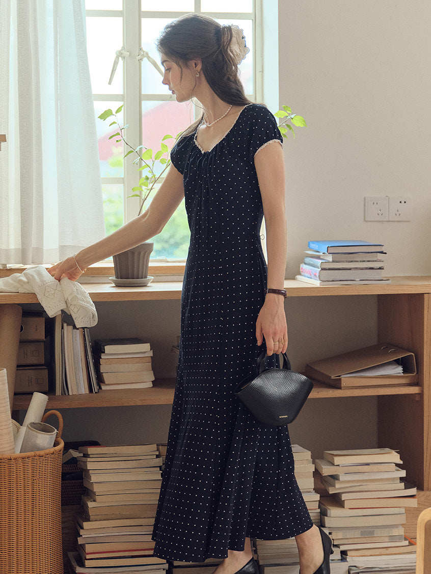 Octavia Round Neck Polka Dot Lace Dress