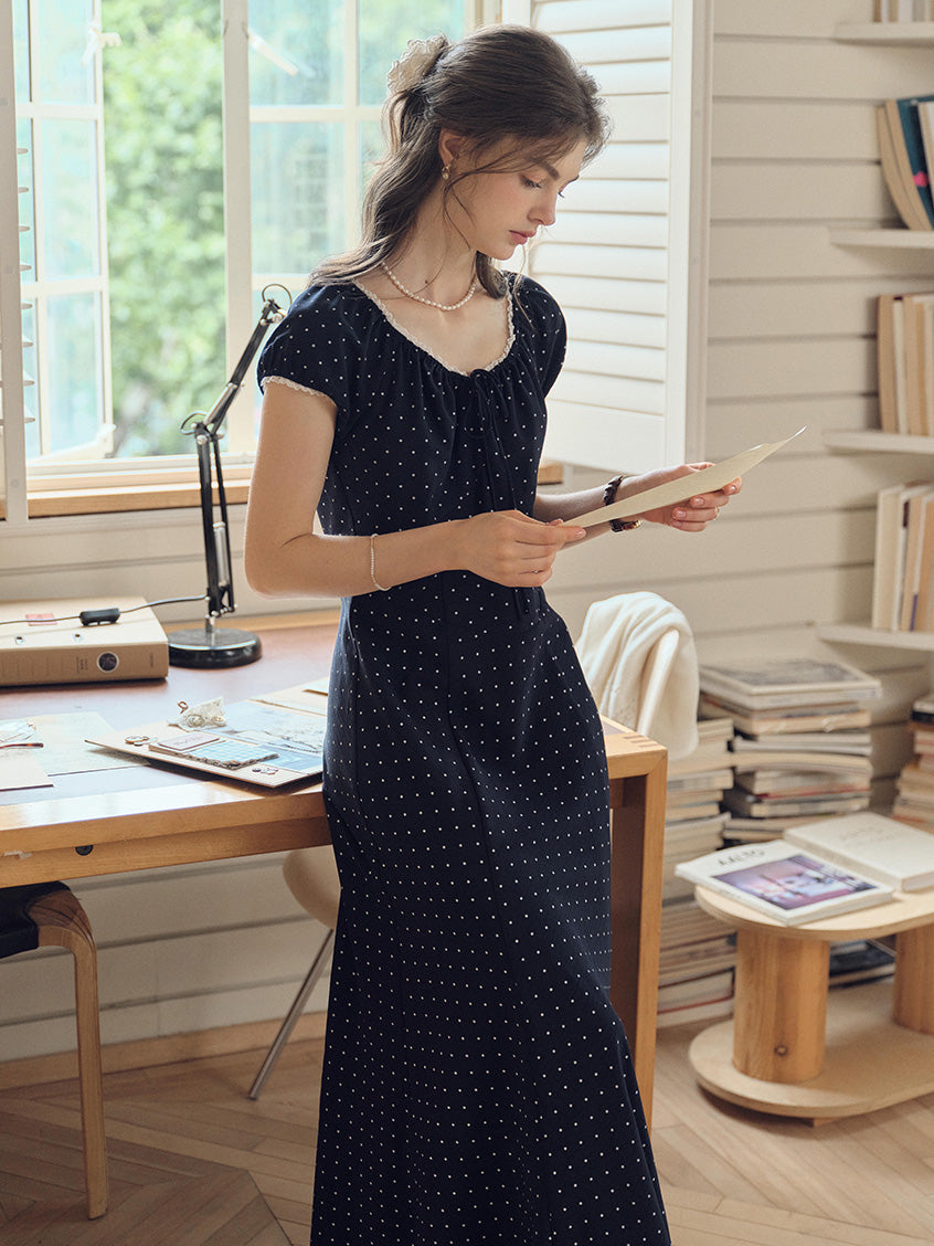 Octavia Round Neck Polka Dot Lace Dress