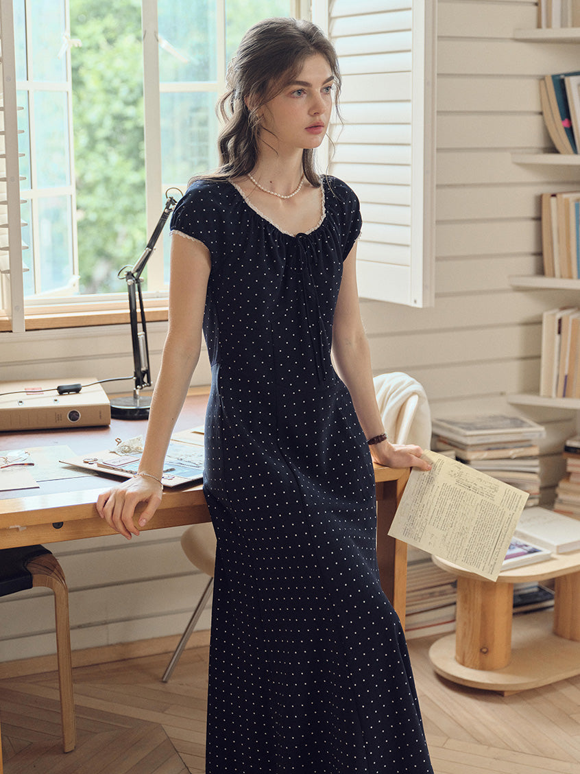 Octavia Round Neck Polka Dot Lace Dress