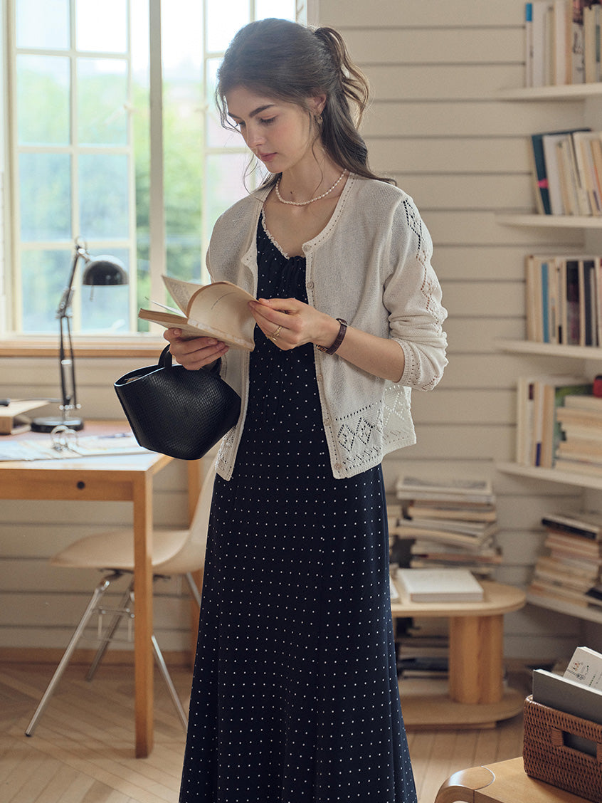 Octavia Round Neck Polka Dot Lace Dress