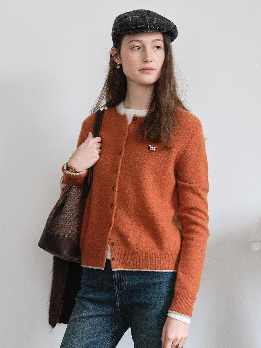 Aumick Lambswool Fuzzy Round Neck Cardigan
