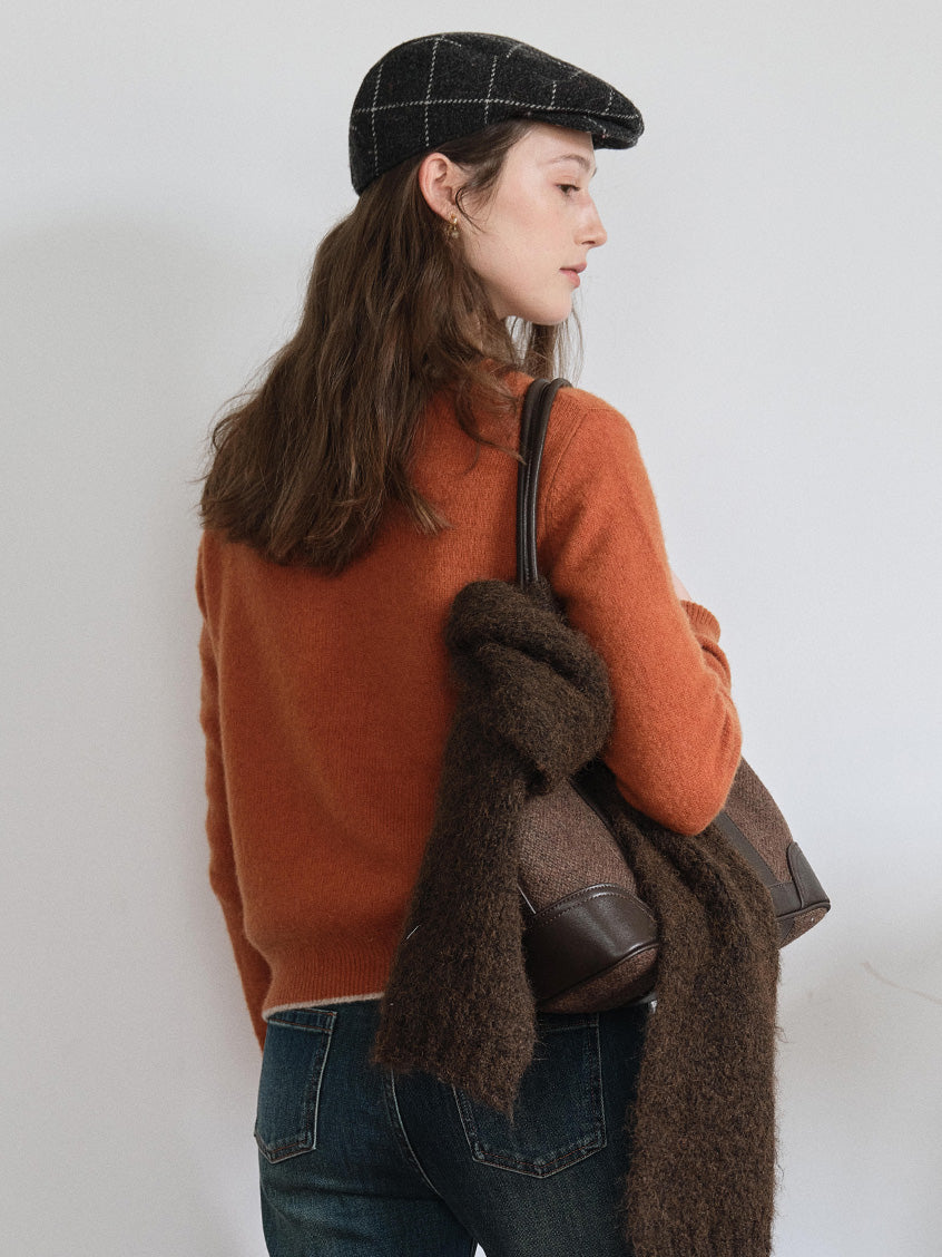 Aumick Lambswool Fuzzy Round Neck Cardigan