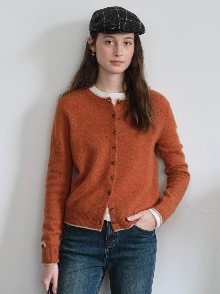 Aumick Lambswool Fuzzy Round Neck Cardigan