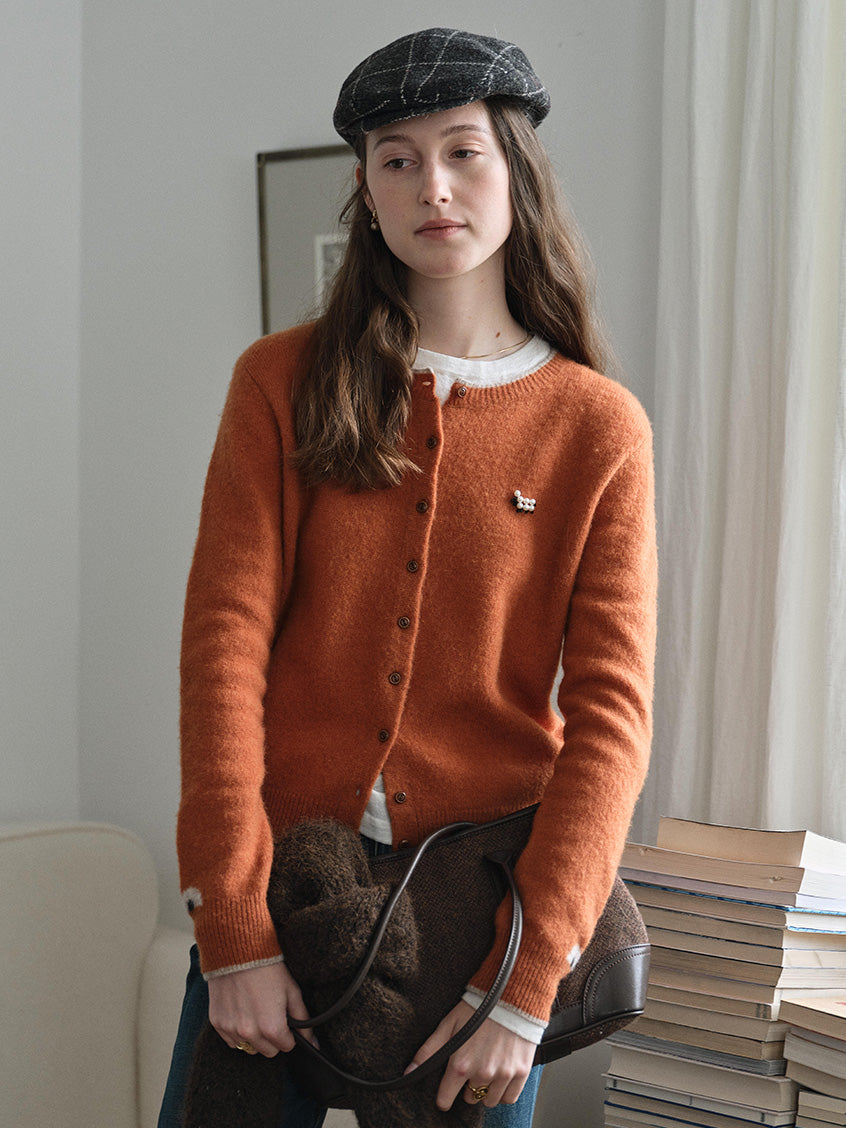 Aumick Lambswool Fuzzy Round Neck Cardigan