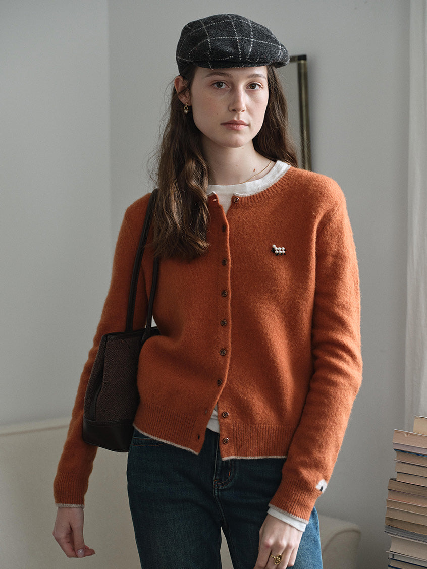 Aumick Lambswool Fuzzy Round Neck Cardigan