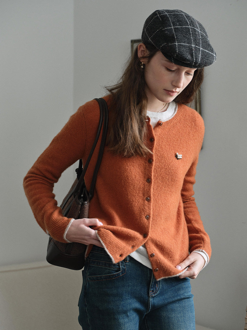 Aumick Lambswool Fuzzy Round Neck Cardigan