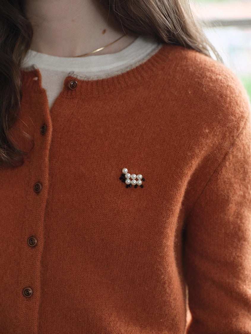 Aumick Lambswool Fuzzy Round Neck Cardigan