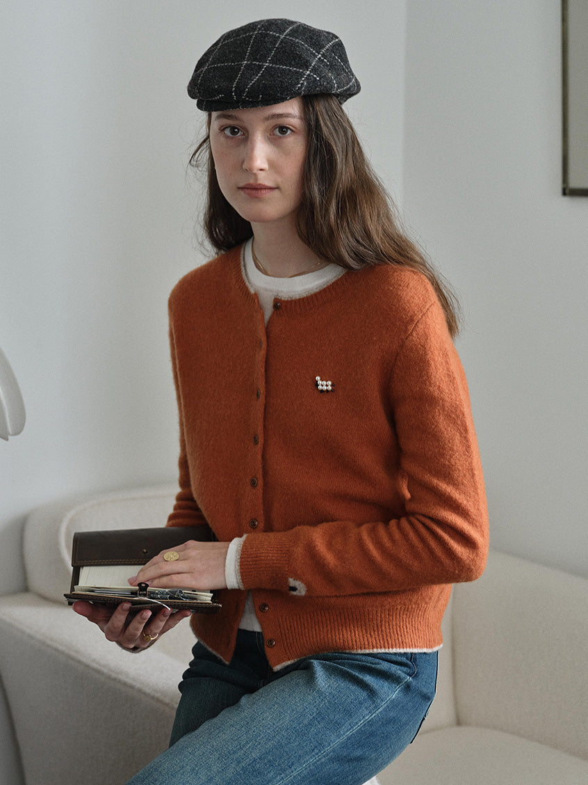 Aumick Lambswool Fuzzy Round Neck Cardigan