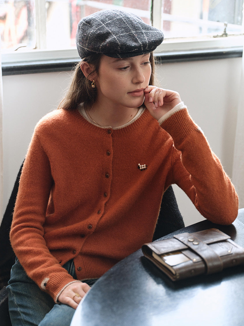 Aumick Lambswool Fuzzy Round Neck Cardigan