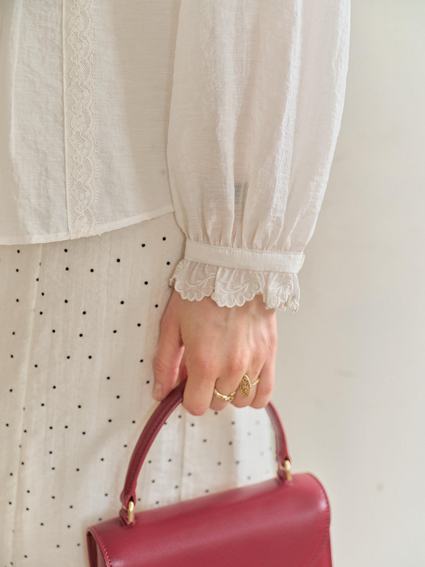 Cassia Pleated Ruffle Collar Lyocell Lace Blouse