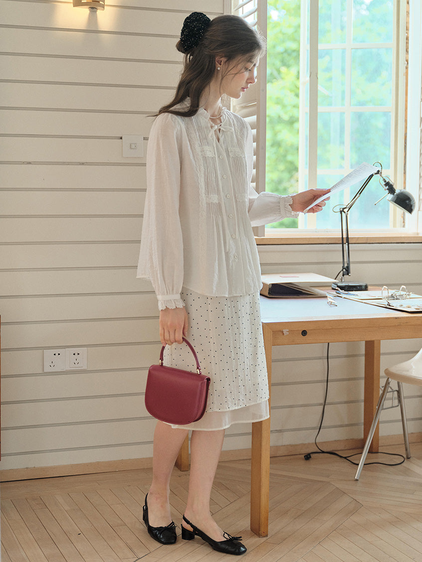 Cassia Pleated Ruffle Collar Lyocell Lace Blouse