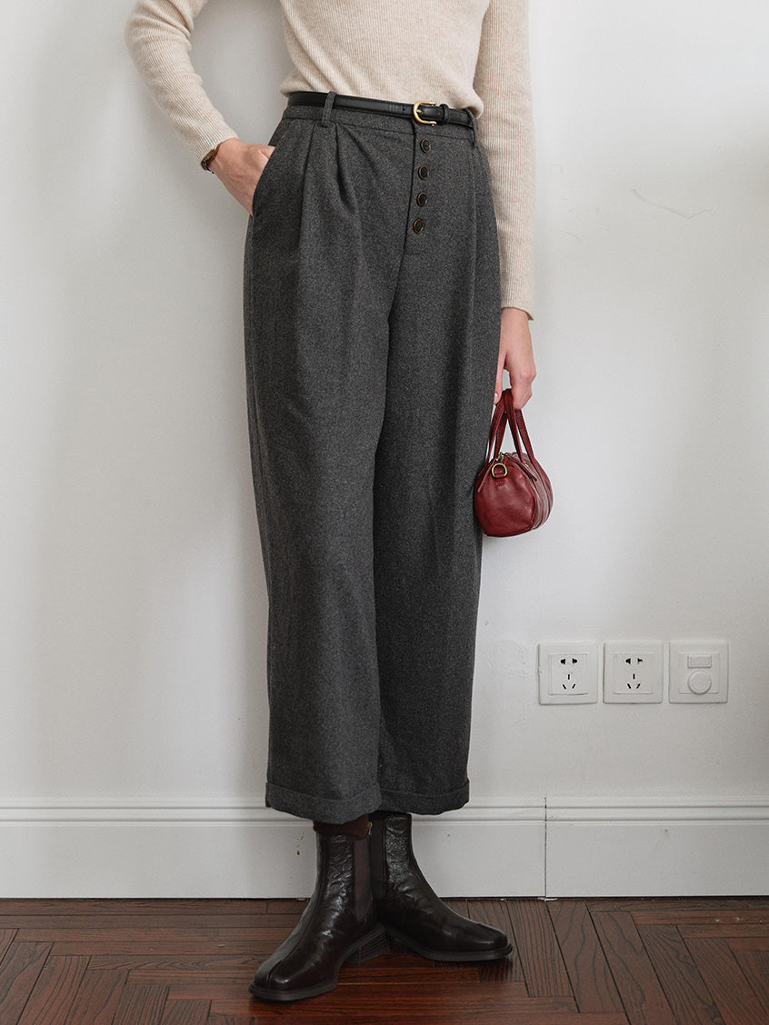 Anwen Wide-Leg Button-Front Wool-Blend Trousers