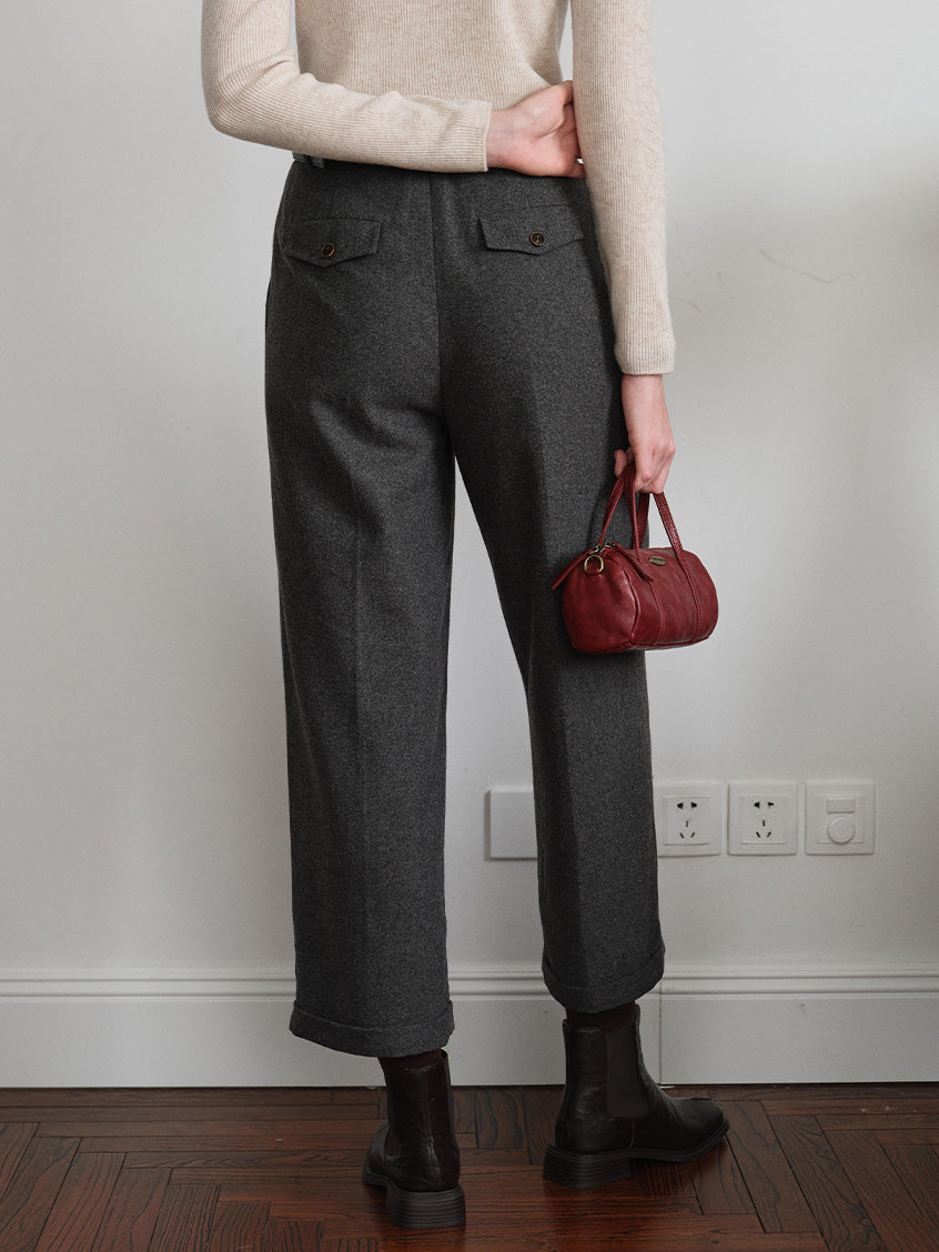 Anwen Wide-Leg Button-Front Wool-Blend Trousers