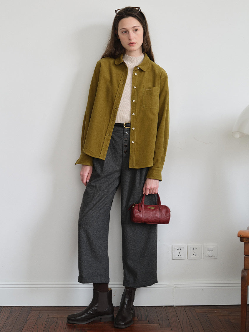 Hesper 100% Cotton Contrast-Cuff Velveteen Shirt