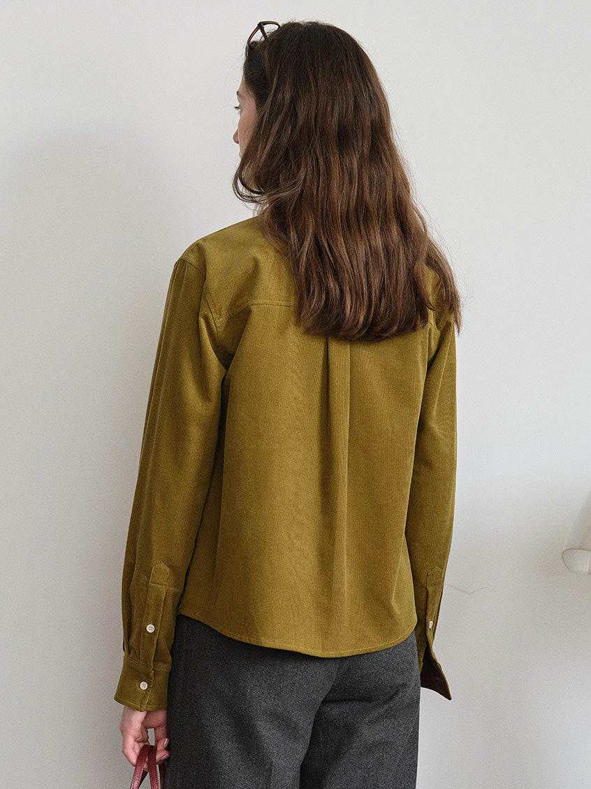 Hesper 100% Cotton Contrast-Cuff Velveteen Shirt