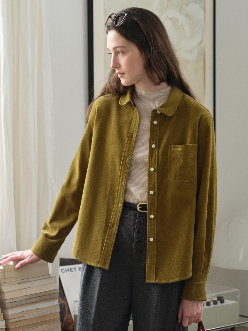 Hesper 100% Cotton Contrast-Cuff Velveteen Shirt